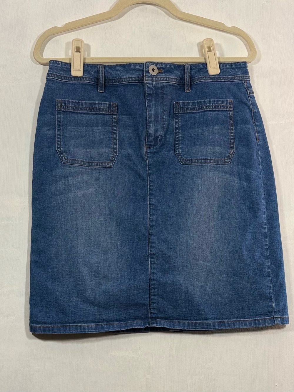 J. Jill Blue Denim Mini Skirt with Front Patch Pockets